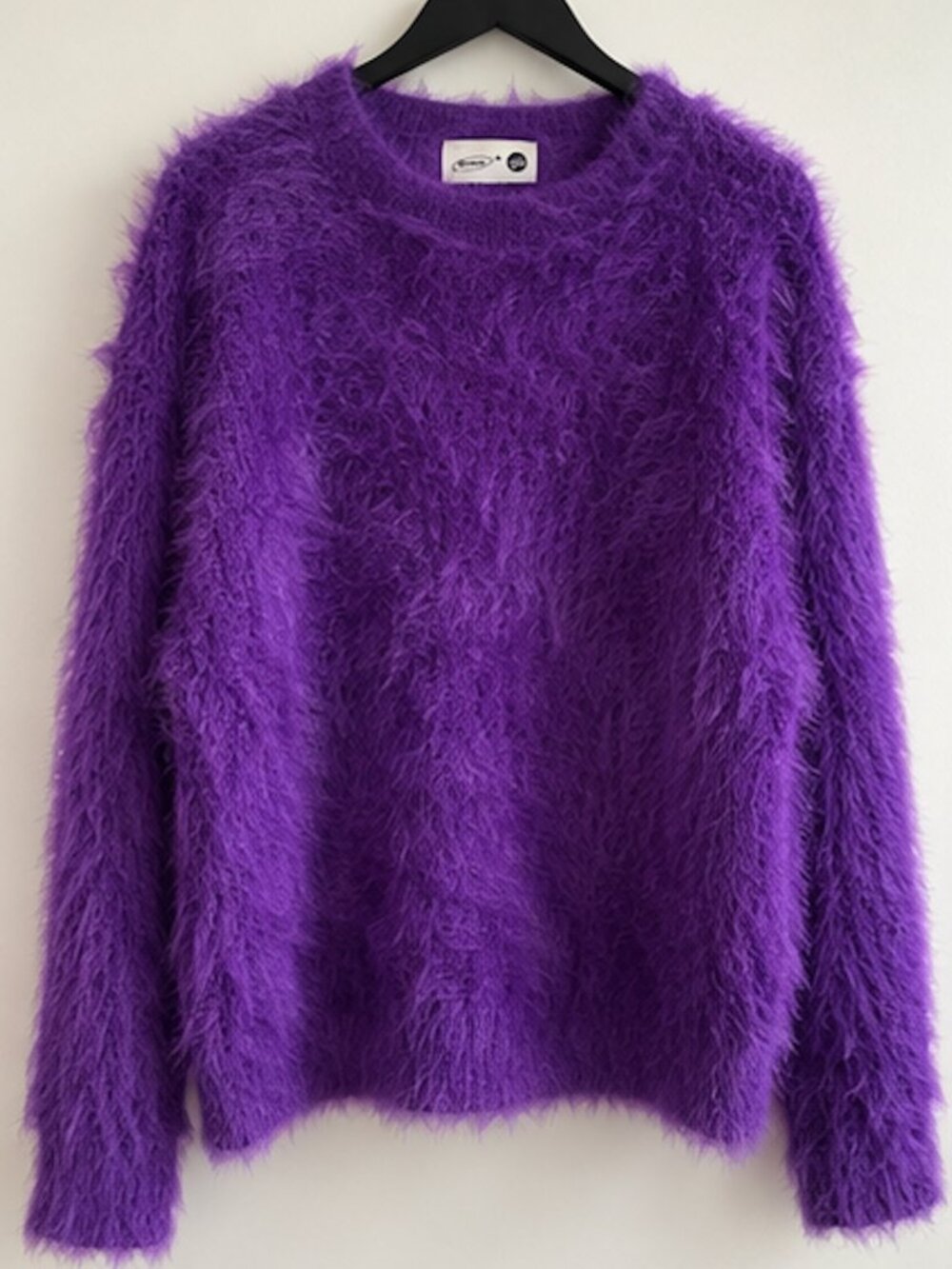 Purple Fuzzy Eyelash Knit Sweater Men’s XL Stretchy Plush Crewneck